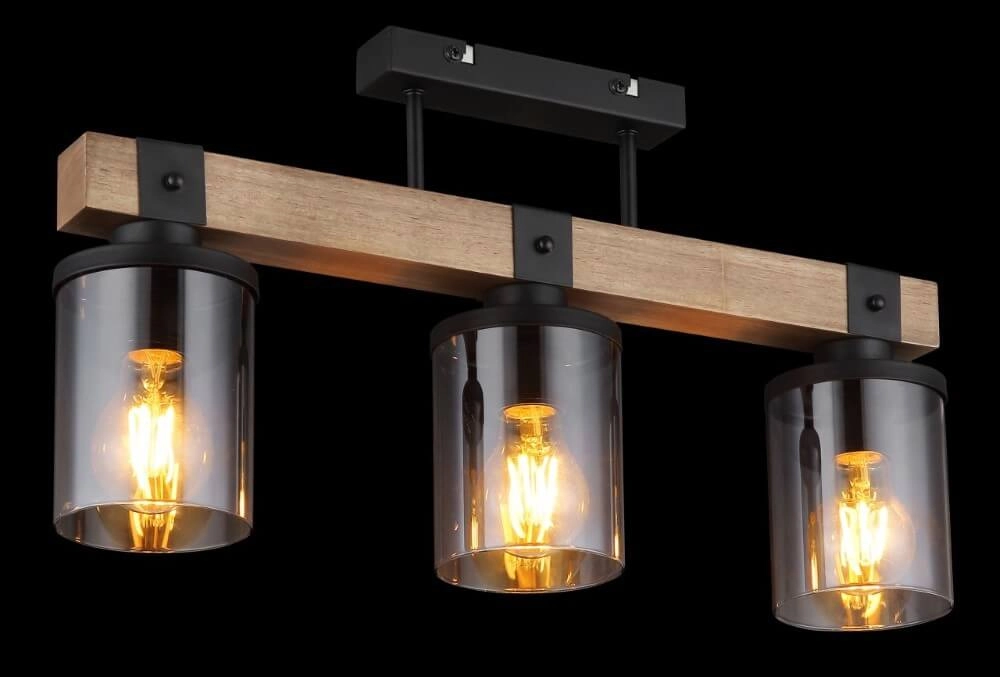 3-light ceiling lamp Lila black with wood Globo 9007371443710