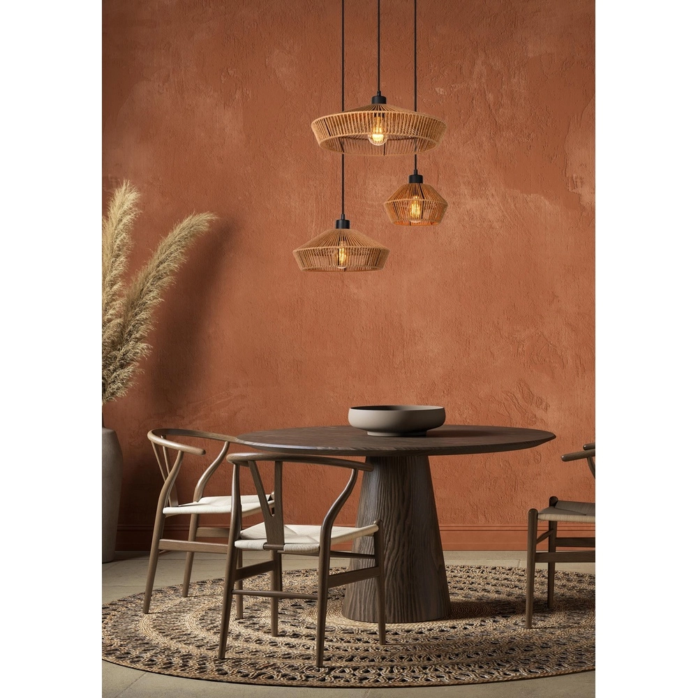 Pendant lamp Yunkai Ø 60cm black with rattan Lucide 5411212105714