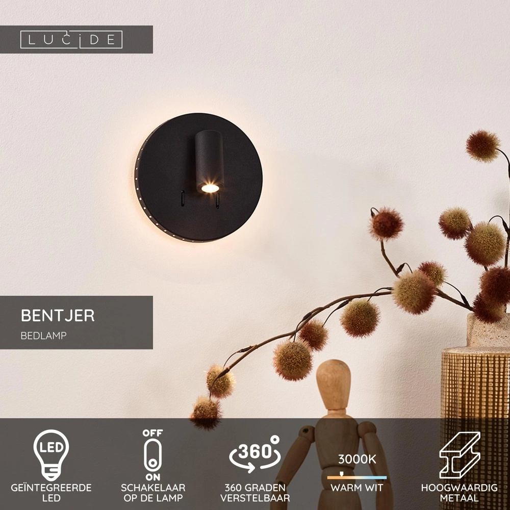 Bedside lamp Bentjer Black Lucide 5411212791641