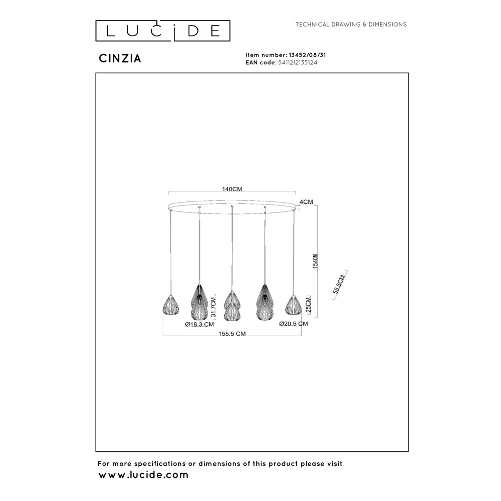 Design pendant lamp Cinzia 5-light Lucide 5411212135124