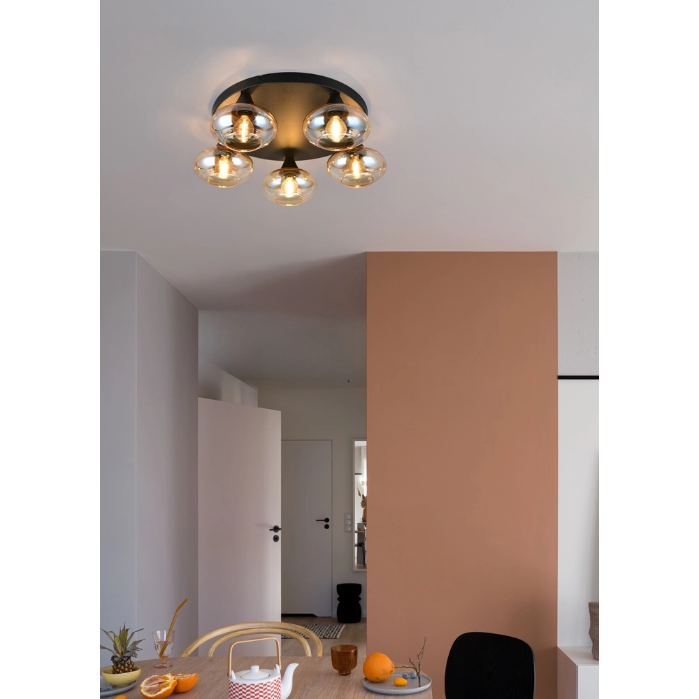 Ceiling lamp Divina black with amber glass Trio 4017807667363