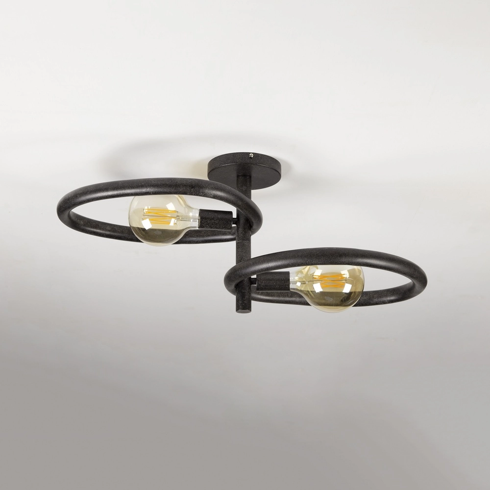 Country ceiling lamp Pebble artic black - 2x E27 Lyora 8716803510999