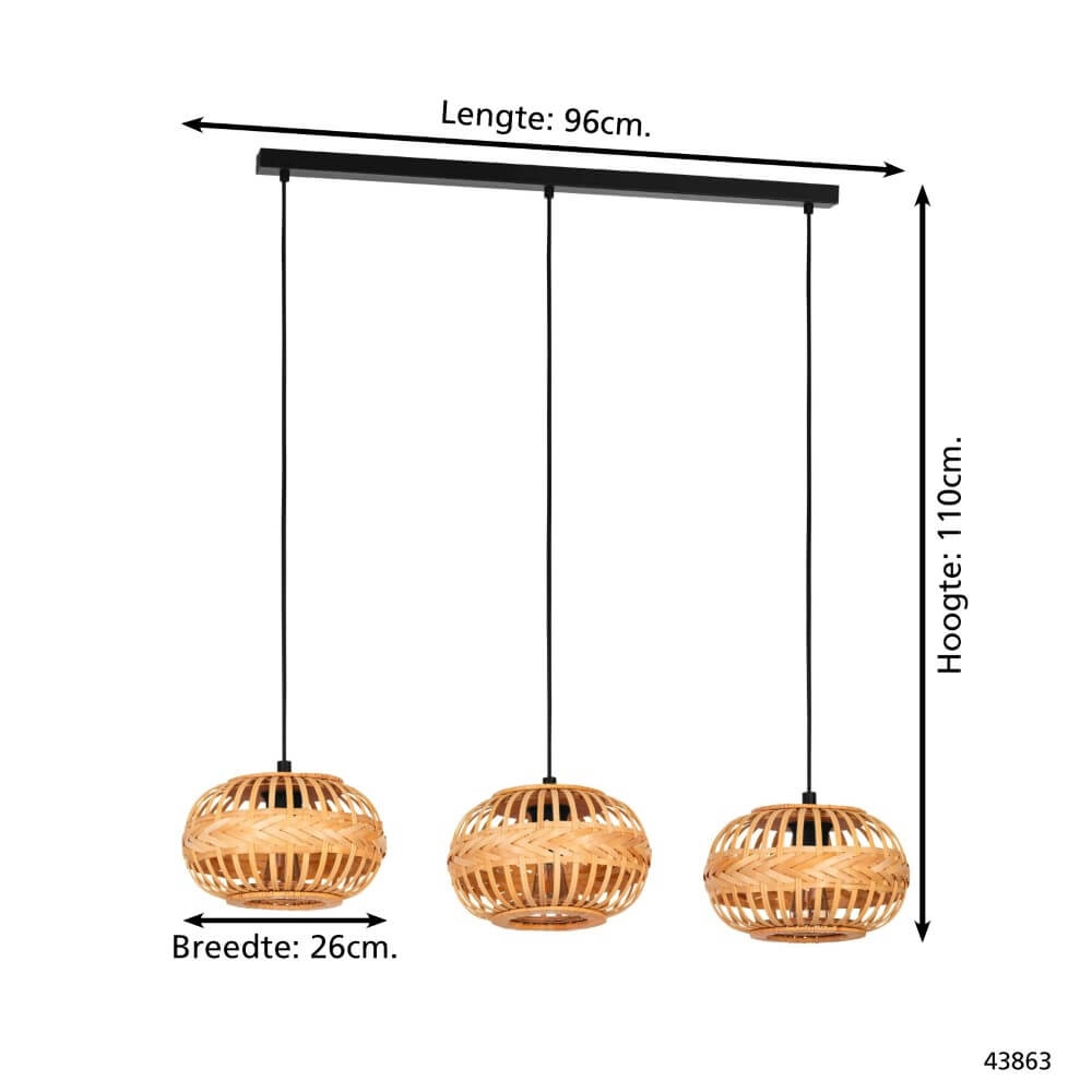 Rattan 3-light pendant lamp Amsfield 1 Eglo 9002759438630