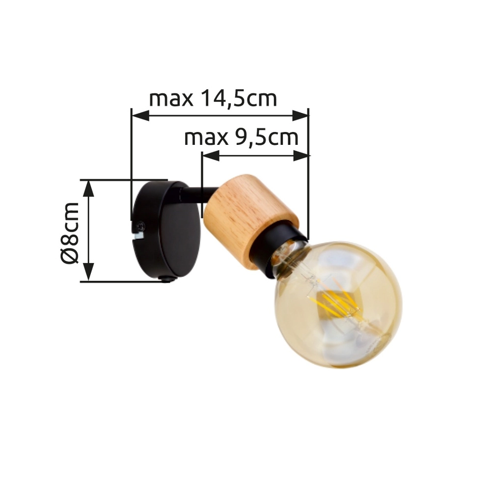 Wall lamp Jorna black with wood Globo 9007371414277