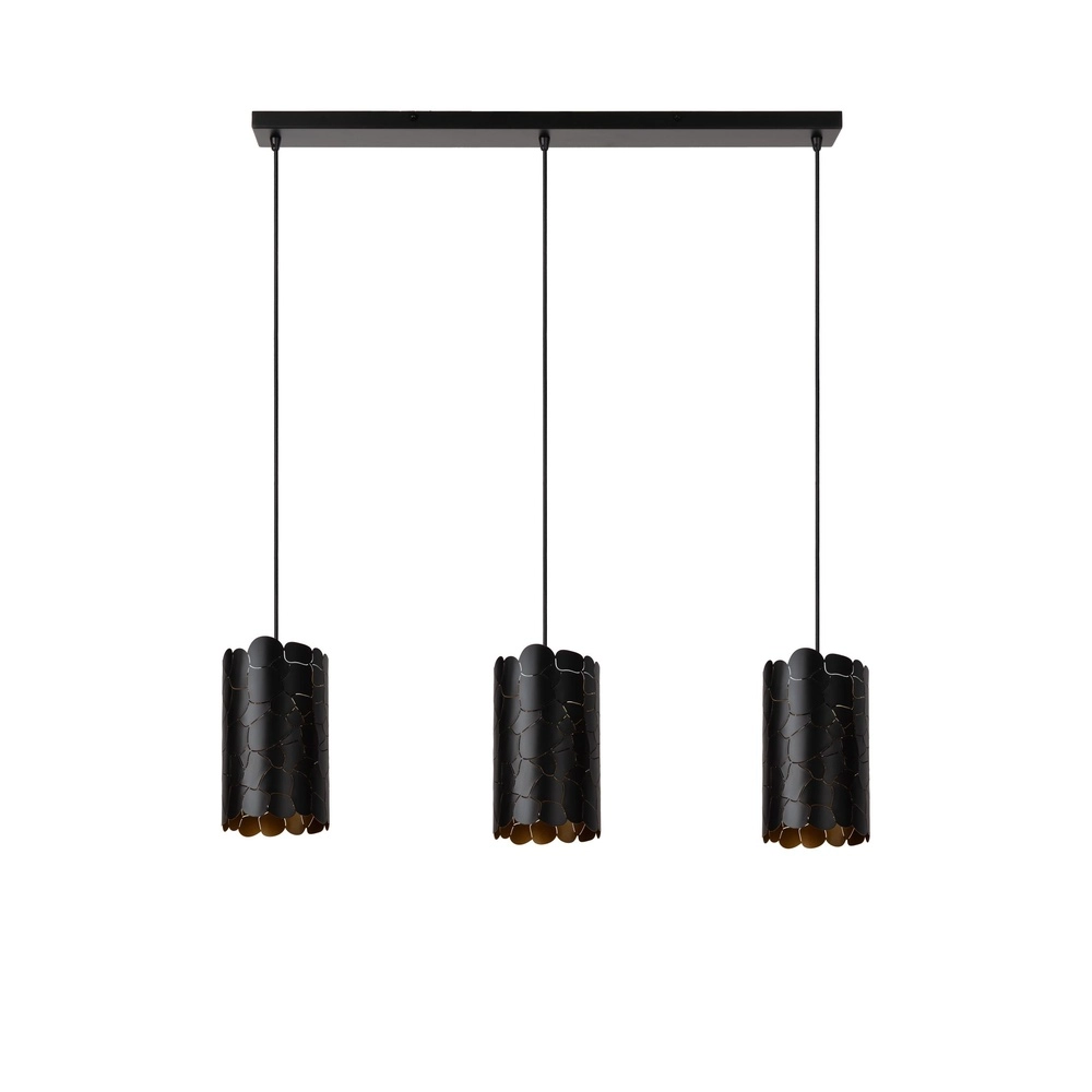 Pendant lamp Almelo 3-light black with gold inside