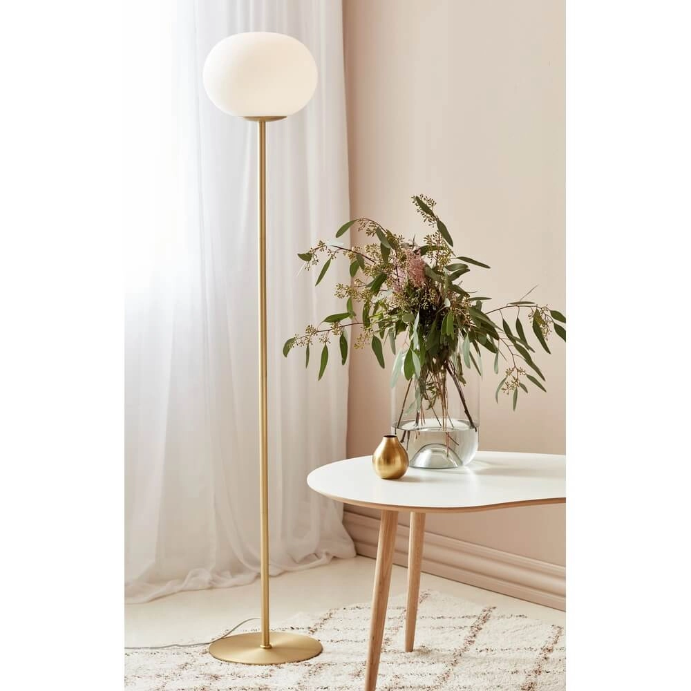 Glass floor lamp Alton brass with white glass Nordlux 5704924001086