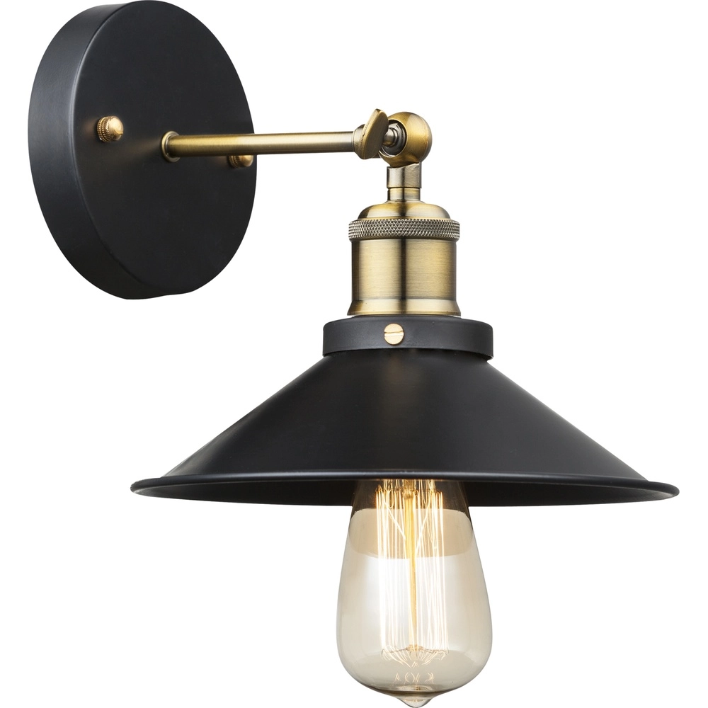 Industrial wall lamp Lenius black with gold