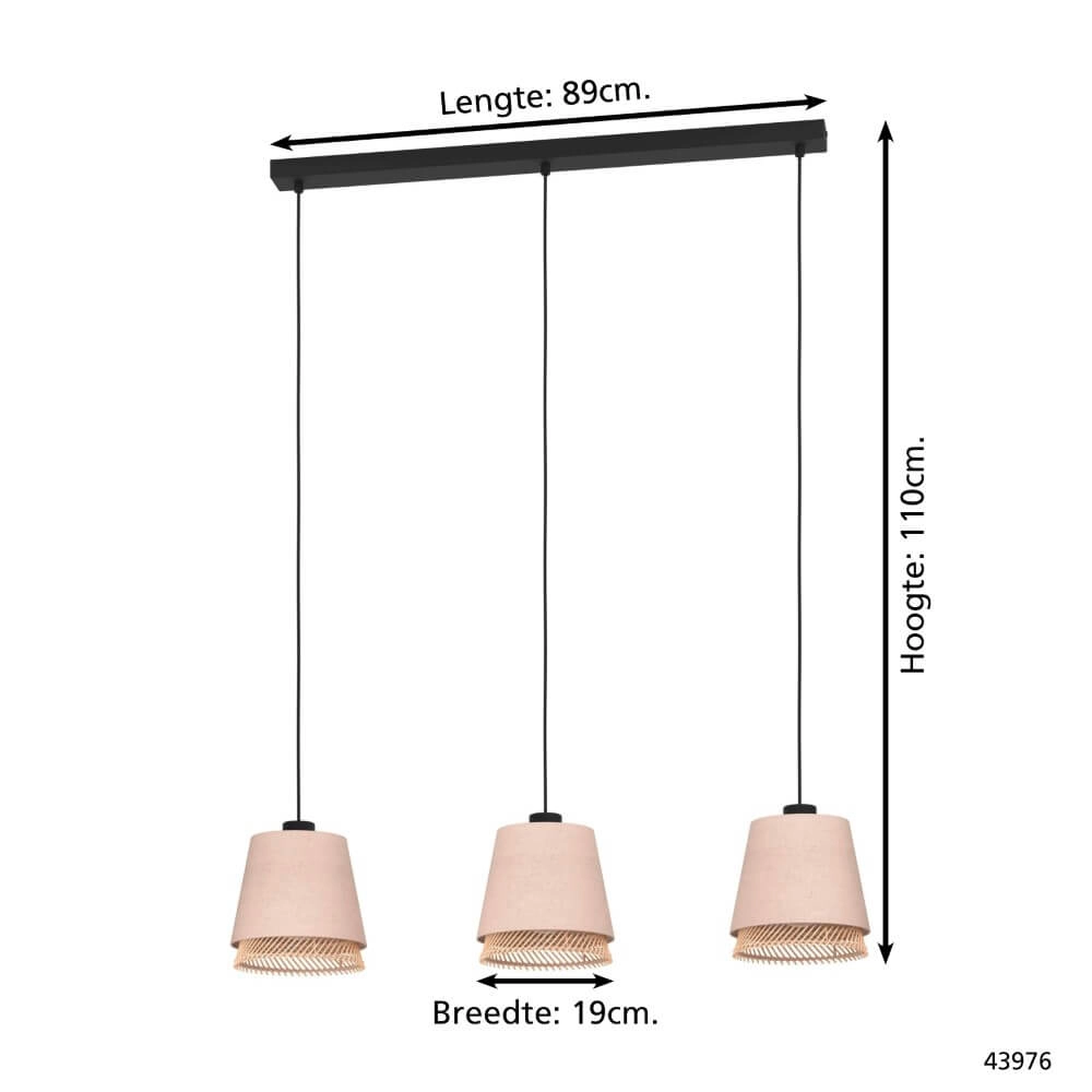 3-light pendant lamp Tabley linen with rattan Eglo 9002759439767