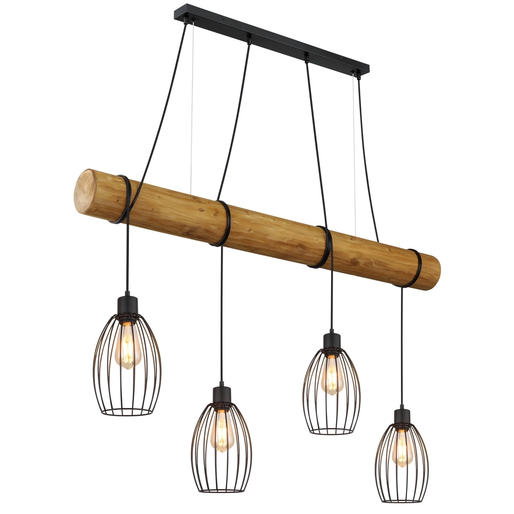 Country Pendant Lamp Berti 4-light wood with black