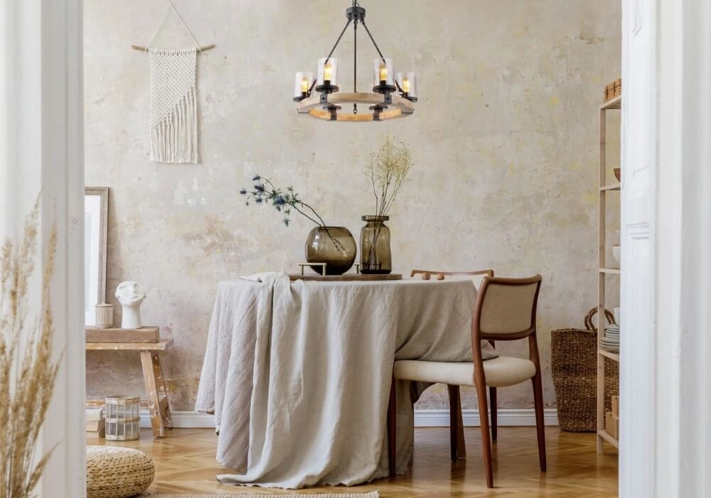 Wooden pendant lamp Lila 6-light round Globo 9007371434725
