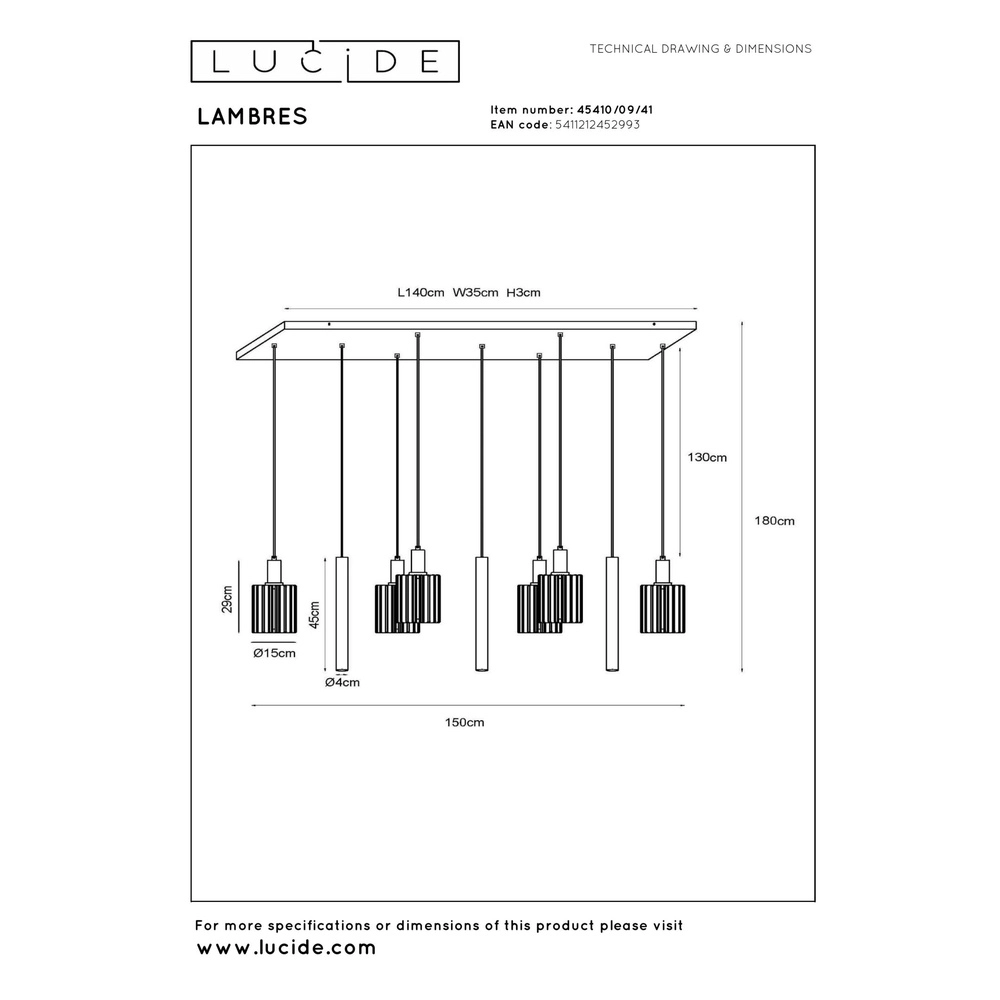 9-light pendant lamp Lambres taupe Lucide 5411212452993