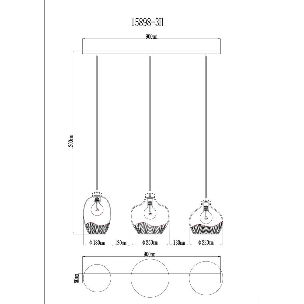 Golden pendant lamp Jessica with coloured glass 3-lights Globo 9007371475124