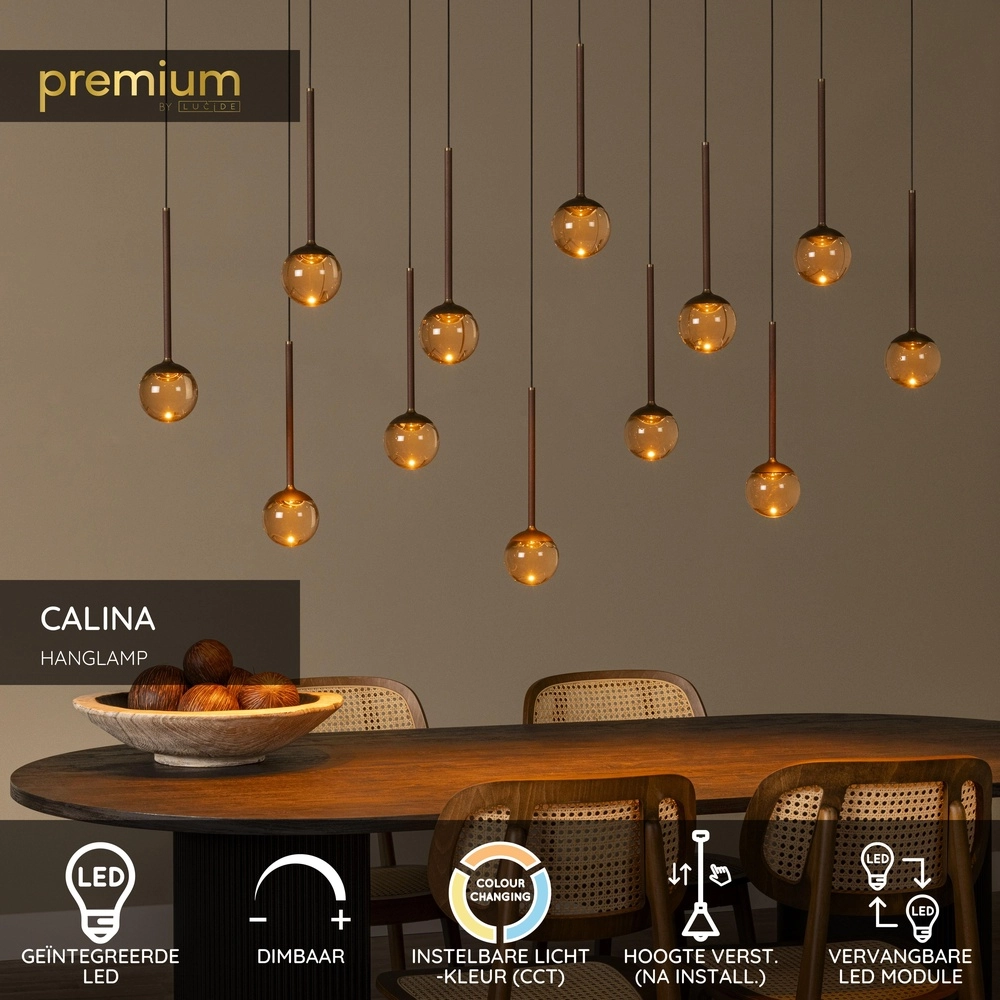 Oval pendant lamp Calina 12-light with amber spheres Premium by Lucide 5411212242068