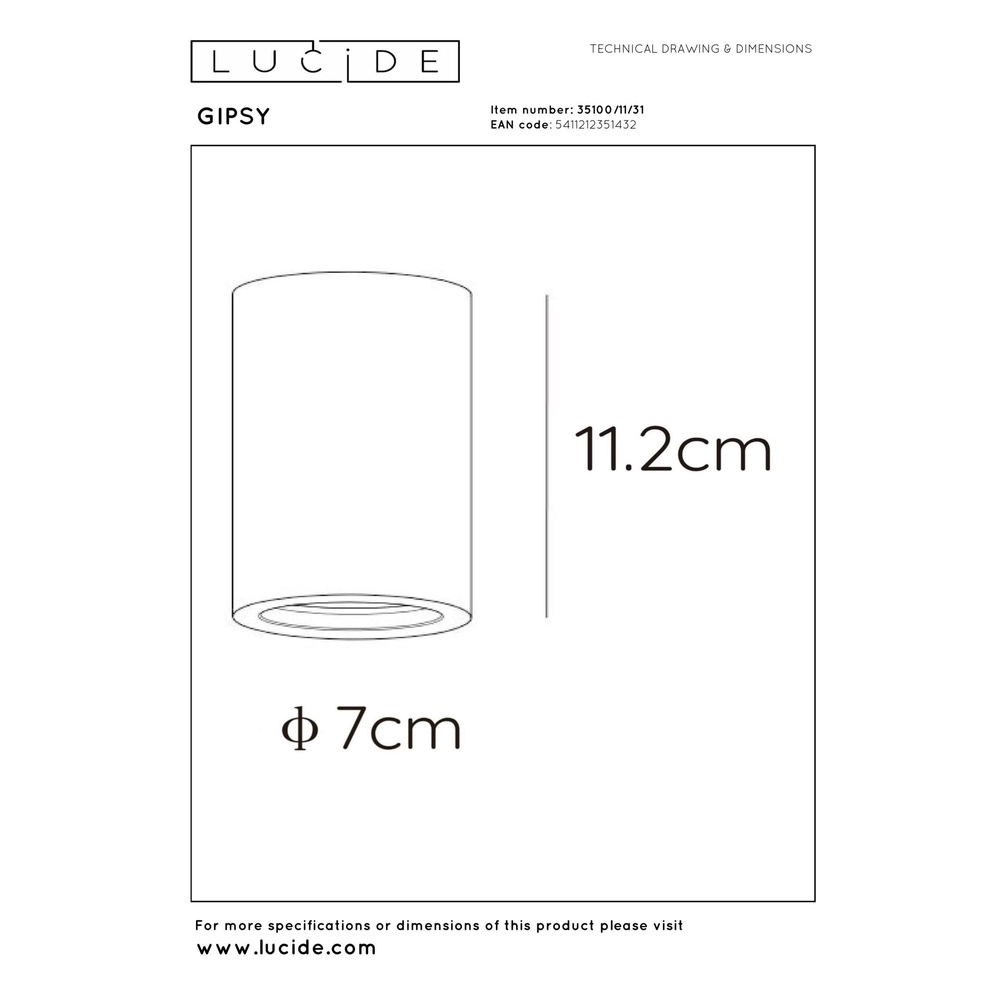 Ceiling spotlight Gipsy 11.2cm white Lucide 5411212351432