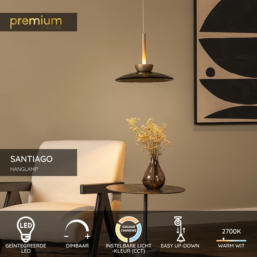 Glass led pendant light Santiago Ø 32cm - champagne Premium by Lucide 5411212221919