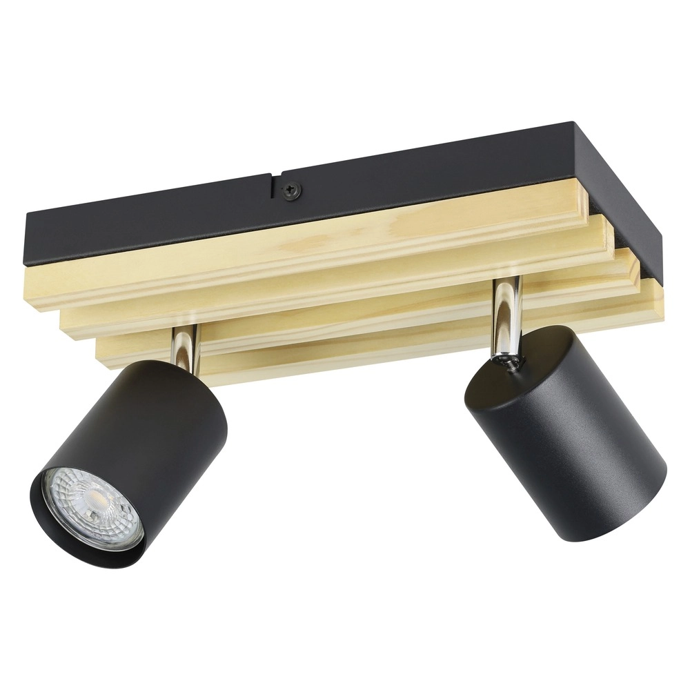 Modern spotlight Cembrano 2-light black with wood