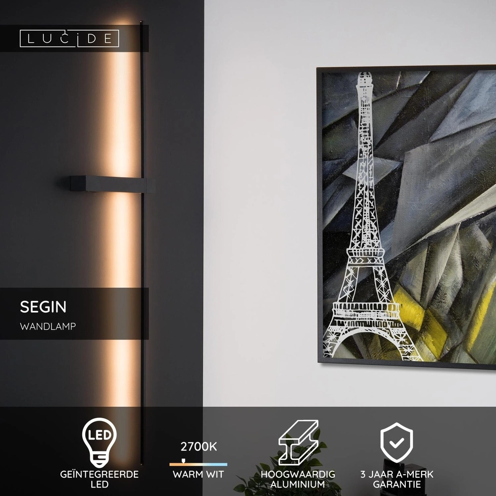 Sleek wall lamp Segin black 90cm Lucide 5411212126917