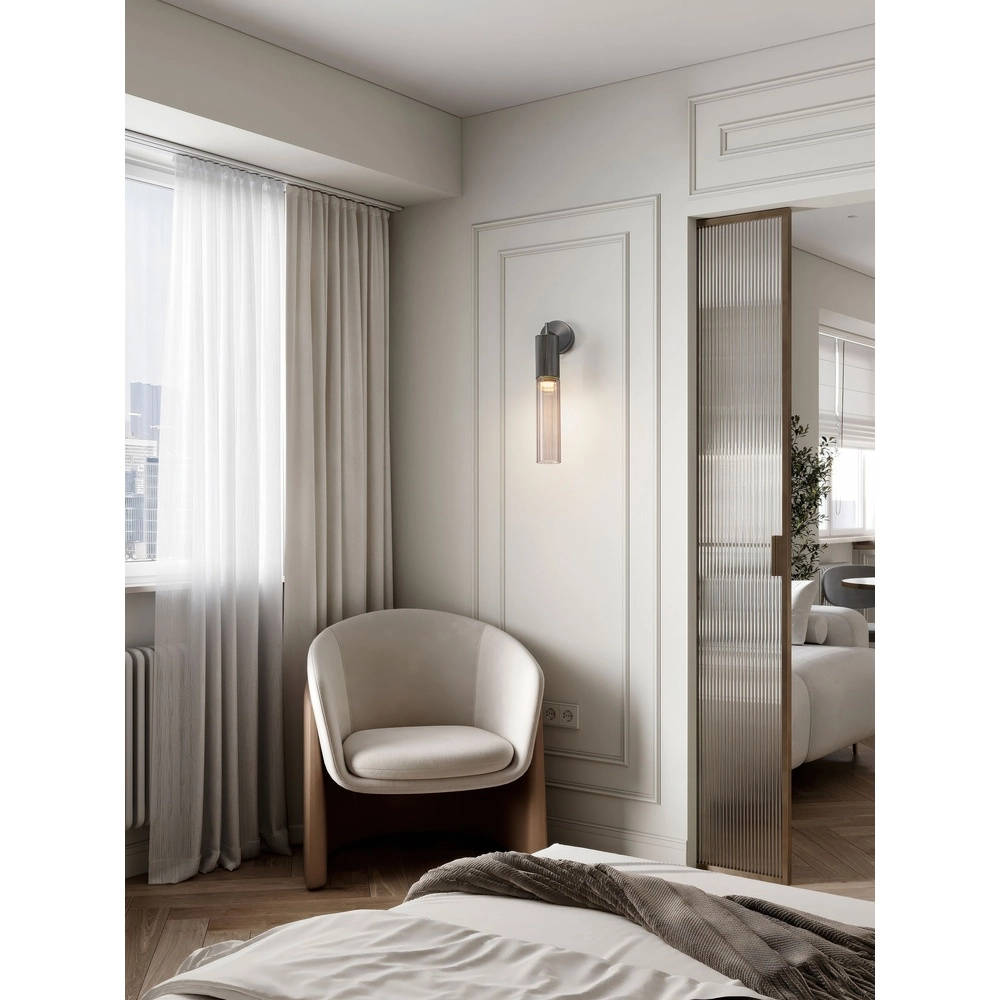 Design wall lamp Brielle anthracite with mocha glass