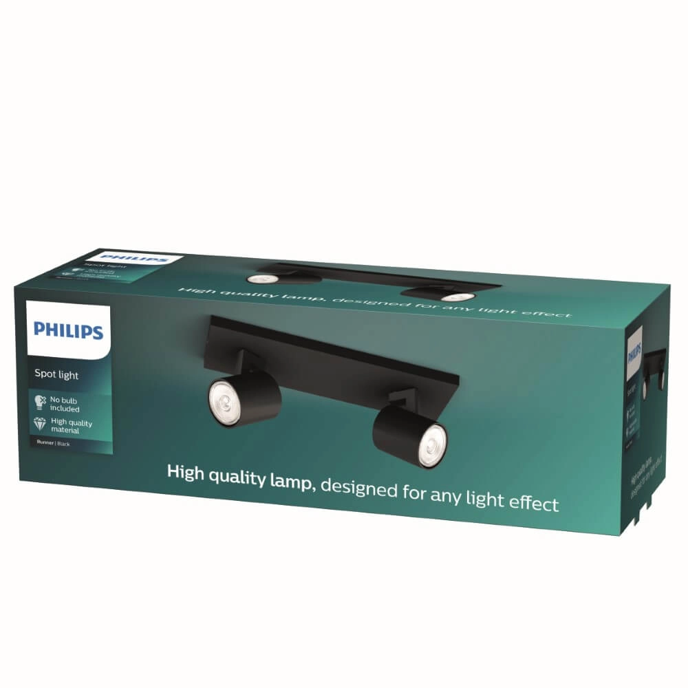 Black ceiling spotlight Runner 2-light Philips 8719514435315