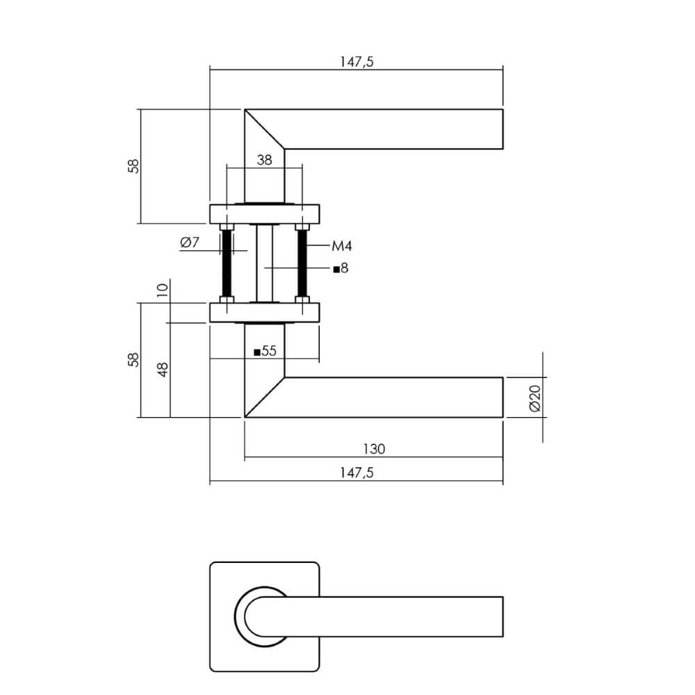 Door handle Bastian on rosette square black Intersteel 8714186499108
