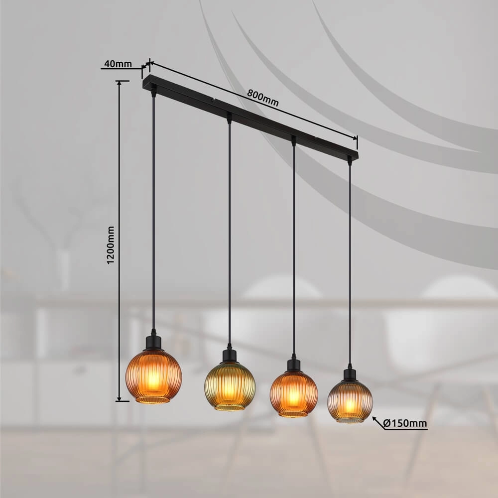 Pendant lamp Zumba Coloured glass 4-lights Globo 9007371452828