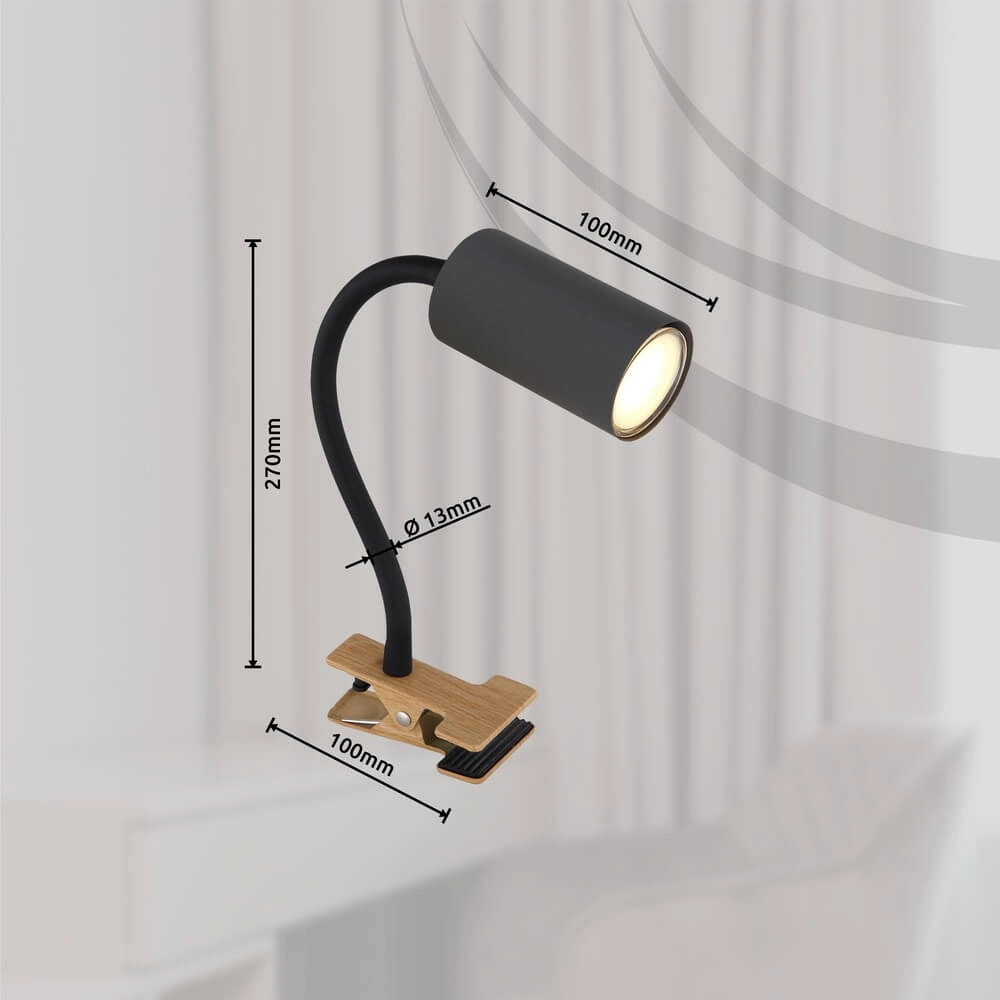 Black clamp lamp Robby with wood Globo 9007371436880