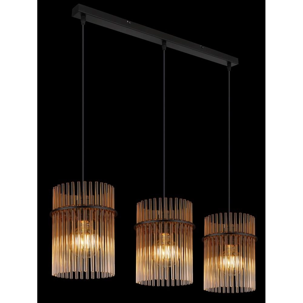 Black pendant lamp Gorley with amber glass 3-lights Globo 9007371468997