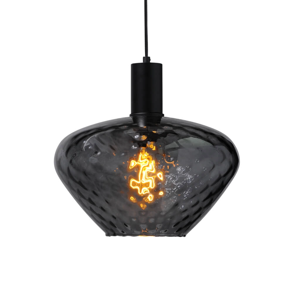 Hanging lamp black Porto with Blossom smoke glass - Ø 30cm