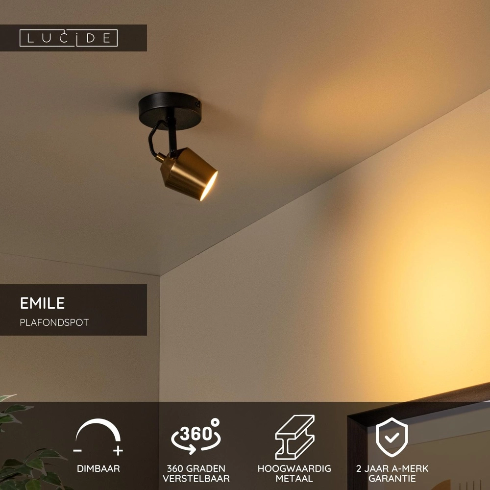 Ceiling lamp Emile black with gold Lucide 5411212510075