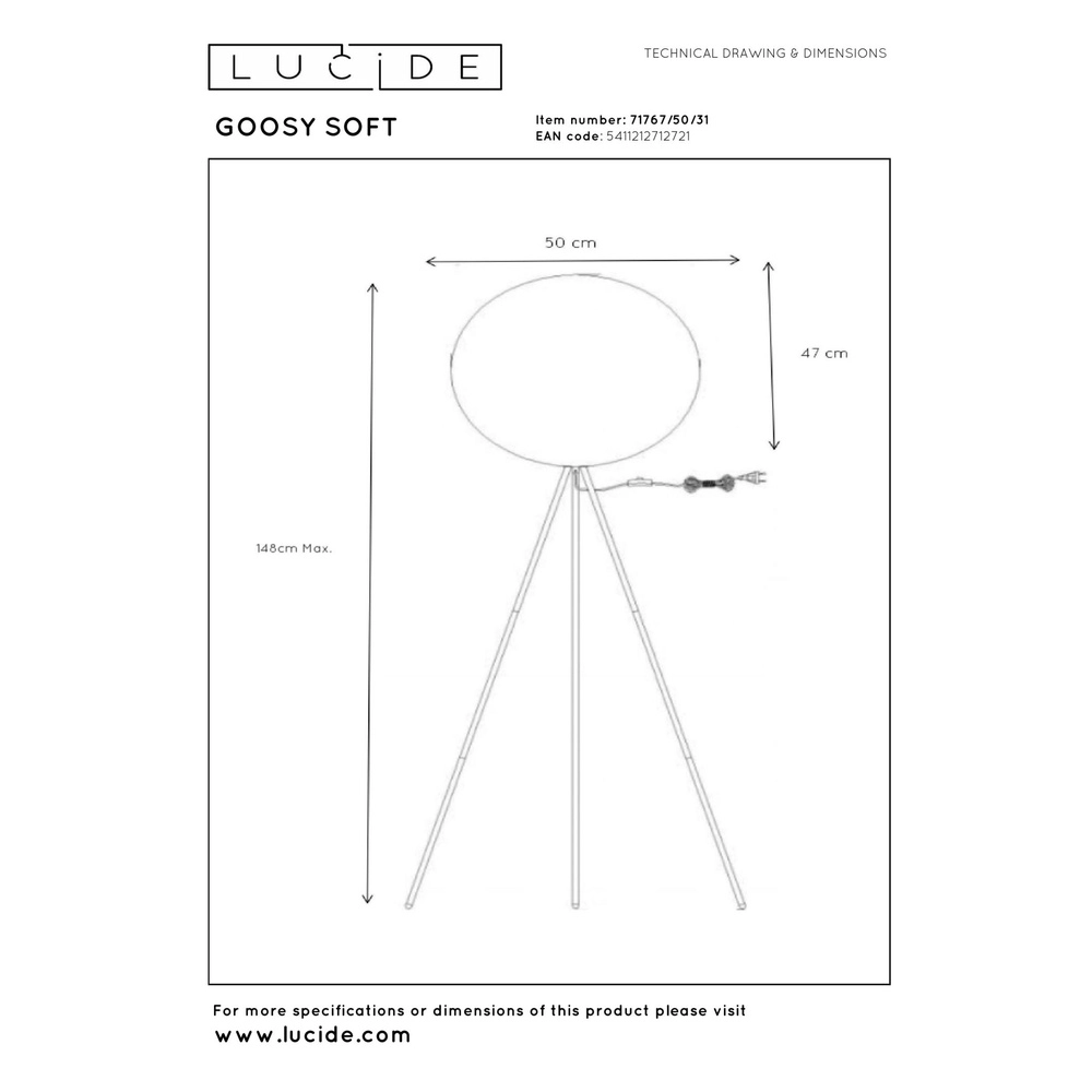 Floor lamp Goosy Soft Ø 50cm white Lucide 5411212712721
