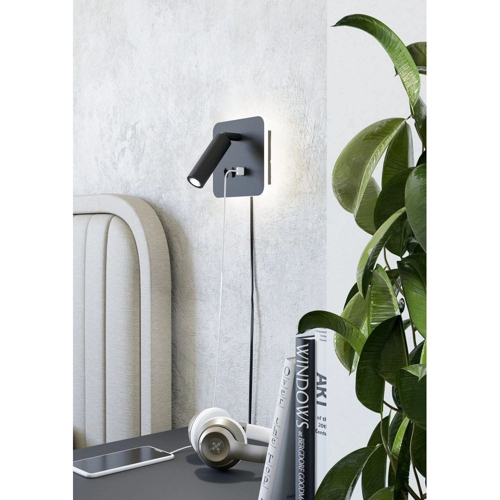 Bedside lamp Fanzarotta 1 black square Eglo 9008606356836