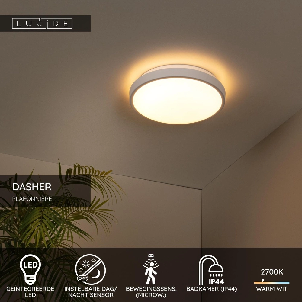 White ceiling light Dasher Ø 29.3cm IP44 for bathroom Lucide 5411212792082