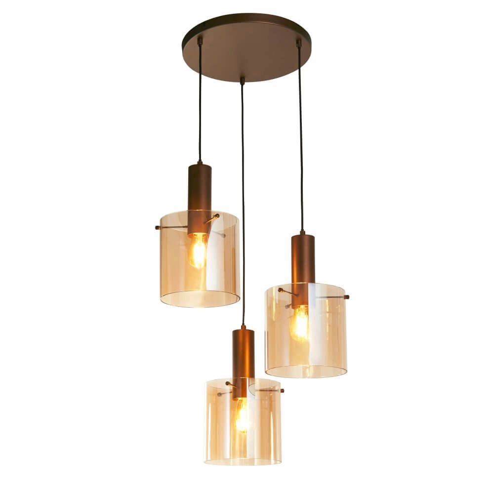 Brown pendant lamp Sweden 3-light Searchlight 5053423244334