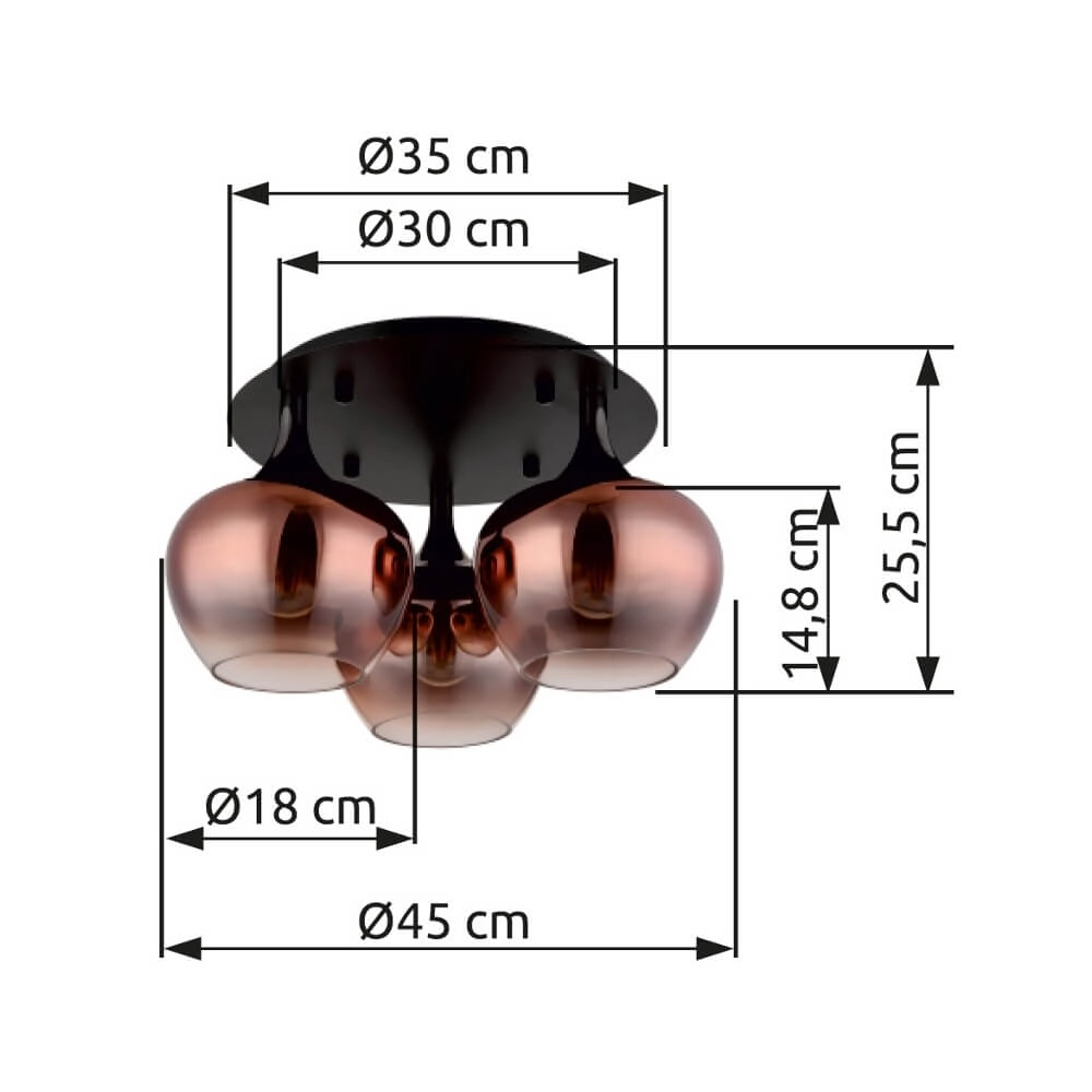Black ceiling lamp Maxy with red glass Ø 45cm Globo 9007371447978