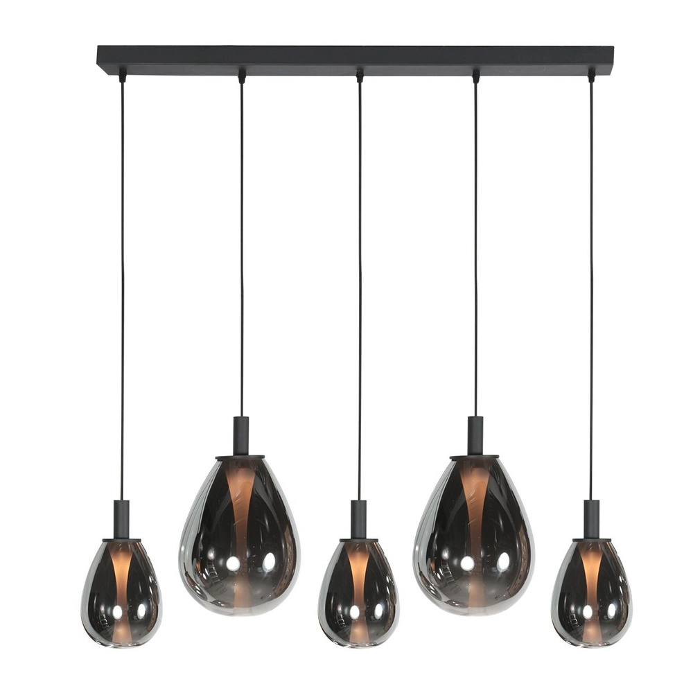 Pendant lamp Glimsy 5-light black with smoke glass Steinhauer 8712746177954
