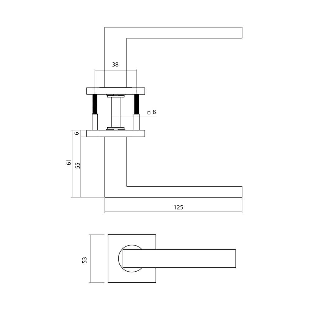 Door handle Q 05 on square rosette bronze Intersteel 8714186695531