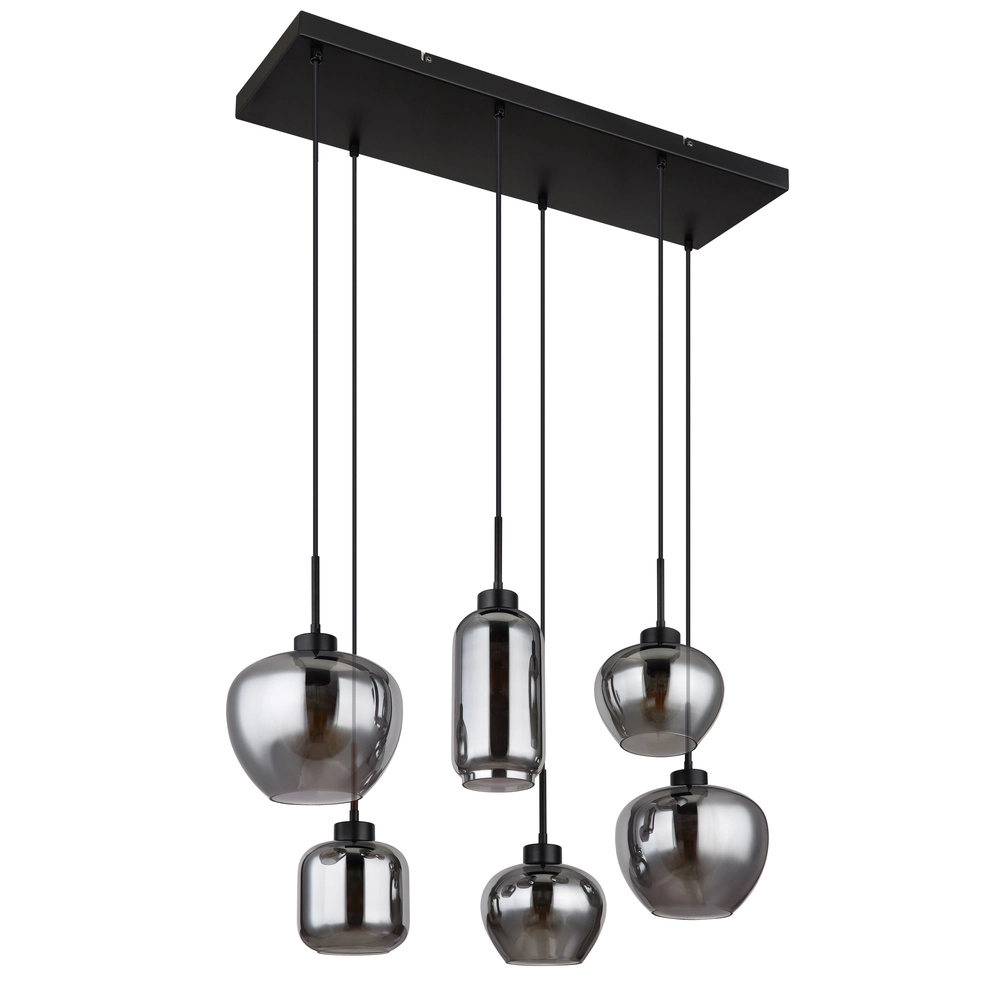 6-light pendant lamp Matt black with smoke glass Globo 9007371454259