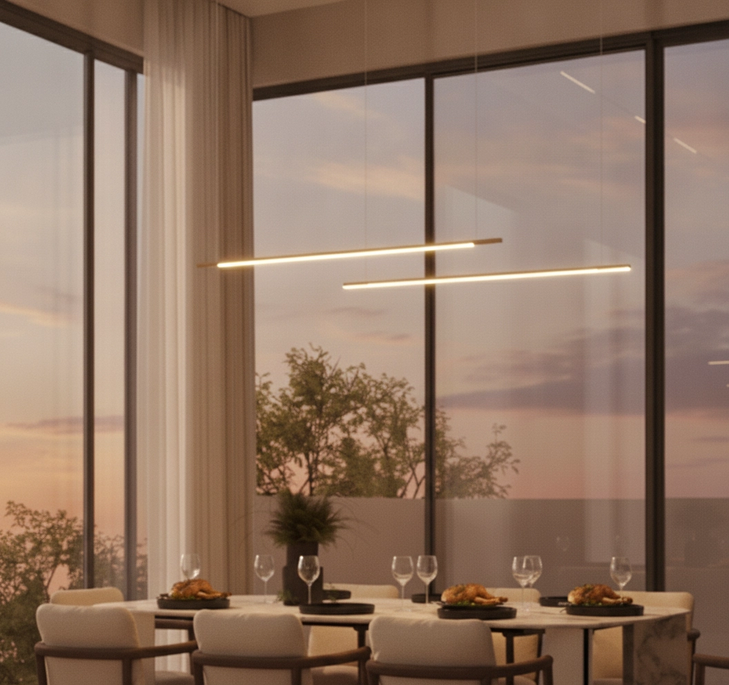 Sleek pendant lamp Brillia gold 161cm