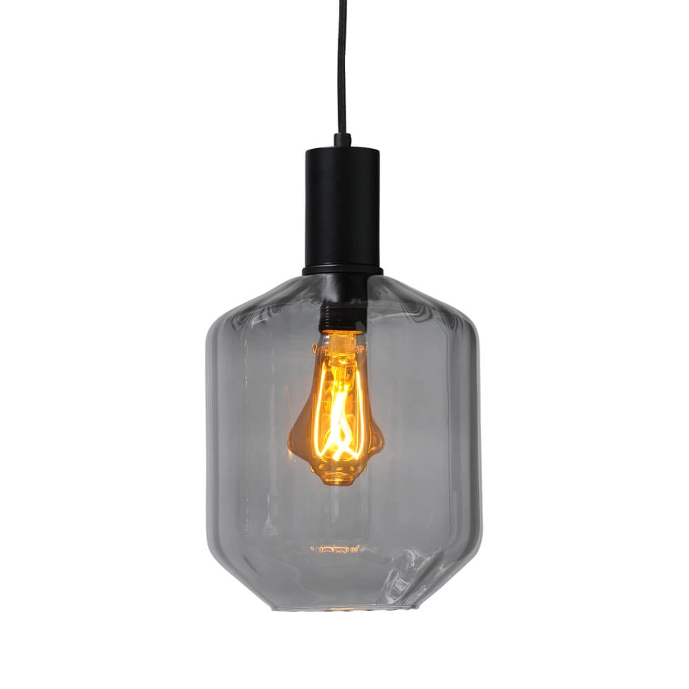3-light hanging lamp - black - Porto with Jagger smoke glasses Masterlight 8718121269559