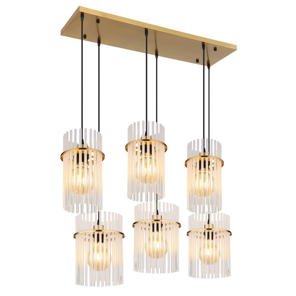 Golden pendant lamp Gorley with glass 6-lights
