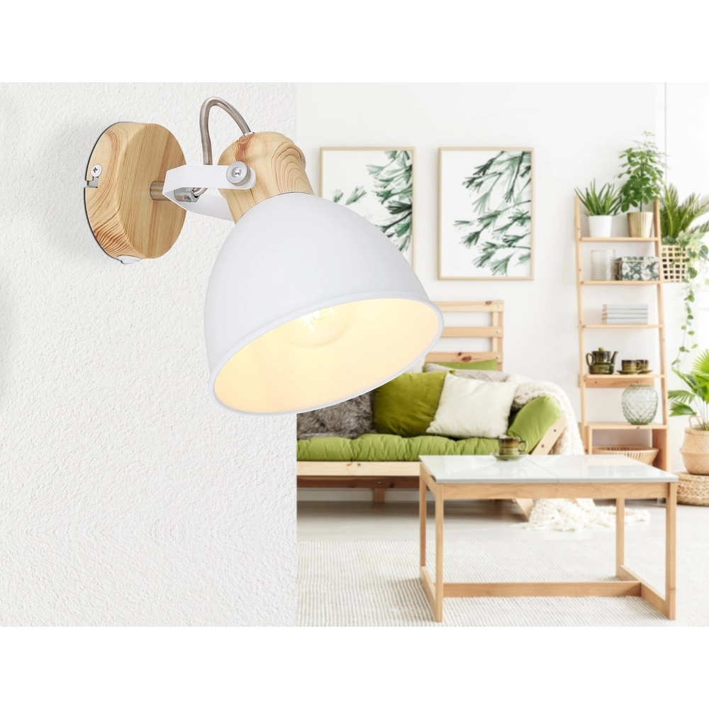 Scandinavian wall lamp Wiho white with wood Globo 9007371409174