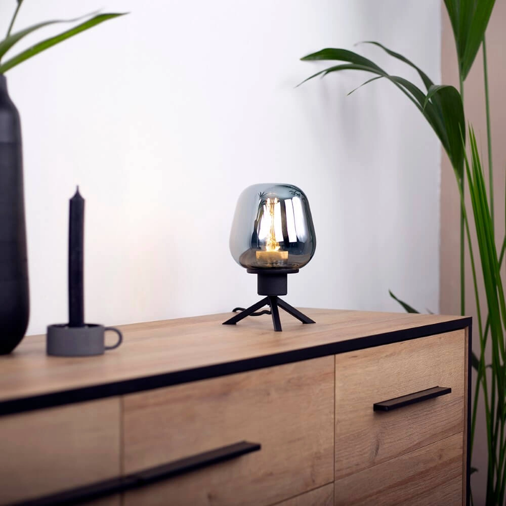 Glass table lamp Reflexion 14cm black with smoke glass Steinhauer 8712746132625