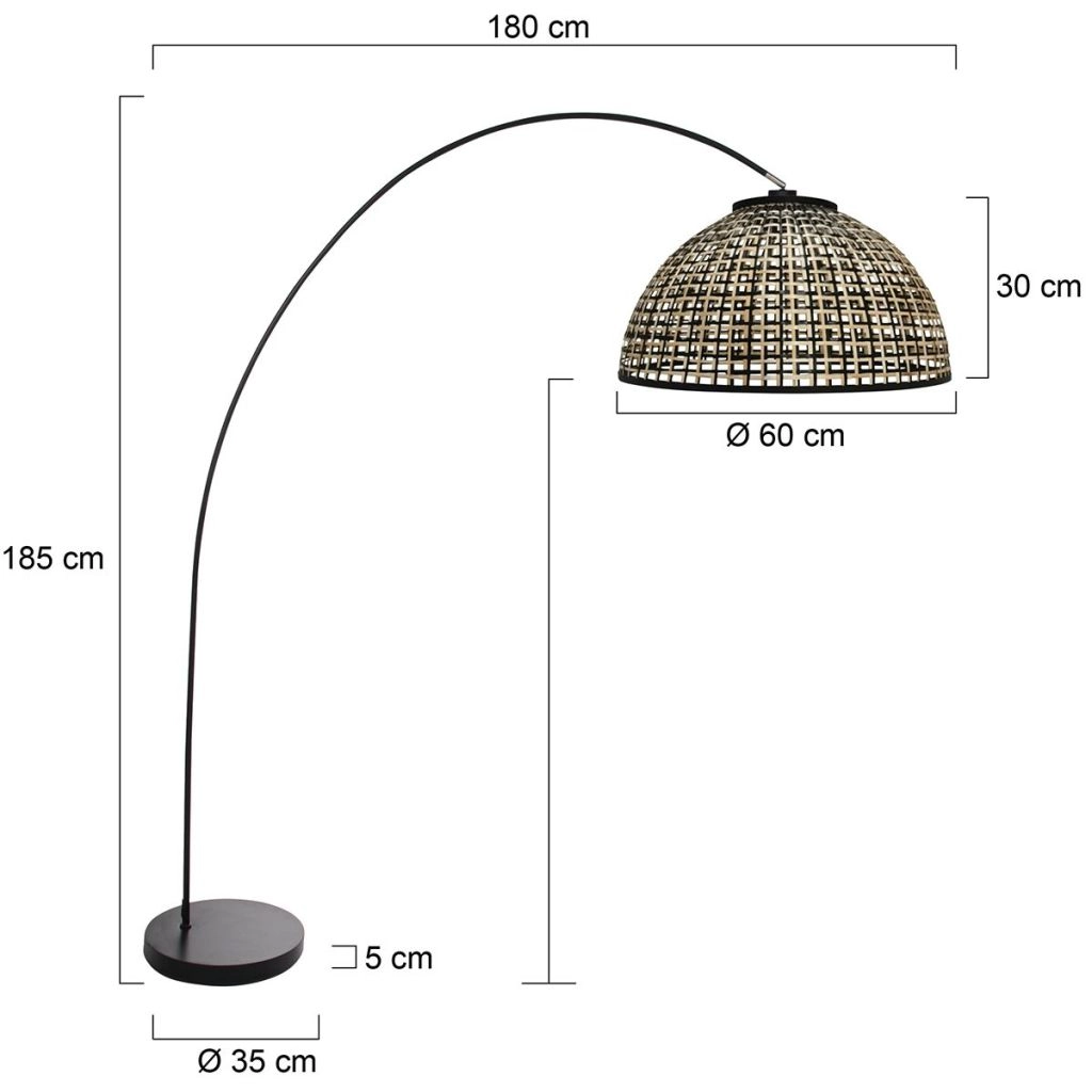 Black arc lamp Solva with bamboo shade Ø60cm Steinhauer 8712746182613