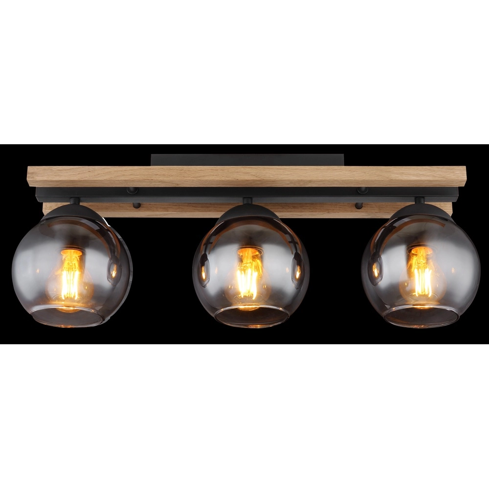 3-light ceiling lamp Conni black with wood Globo 9007371448739