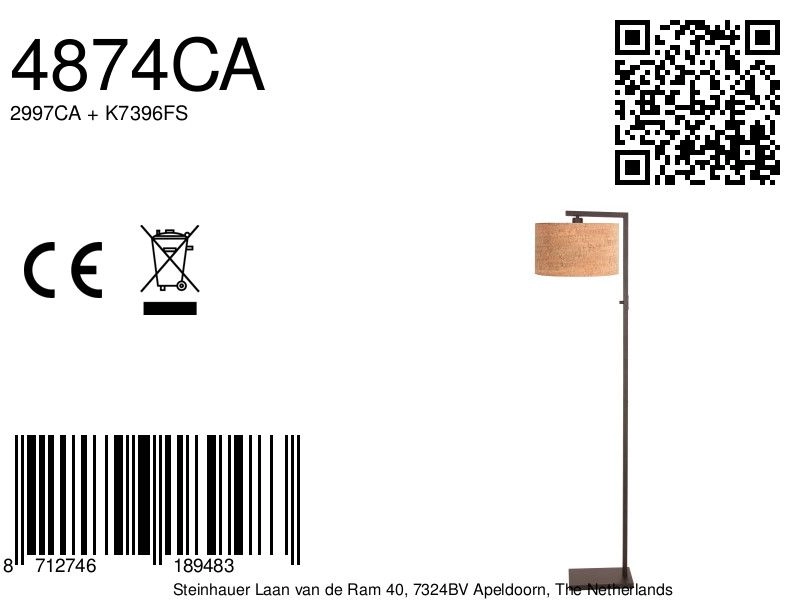 Floor lamp Stang with cork cap Steinhauer 8712746189483