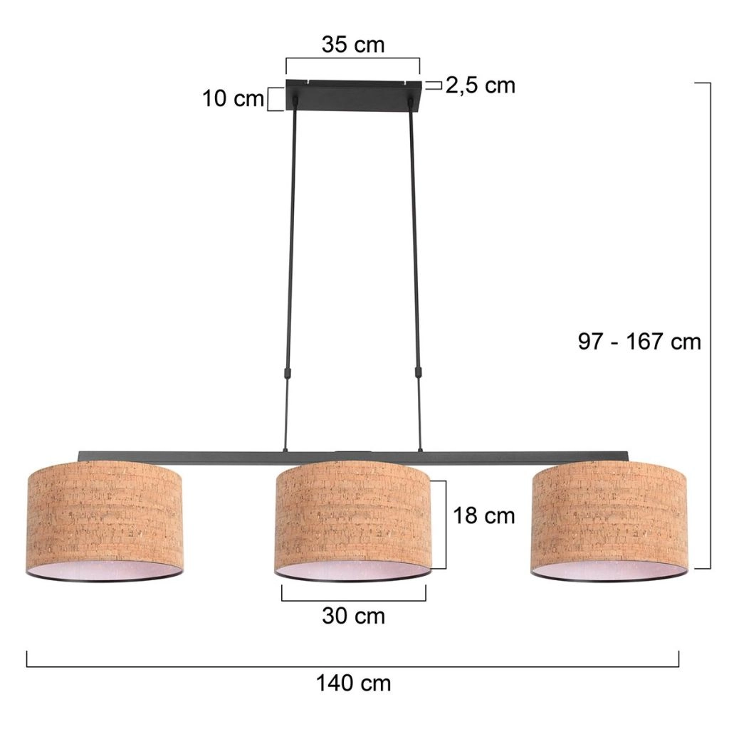 3-light pendant lamp Stang with cork caps Steinhauer 8712746180664