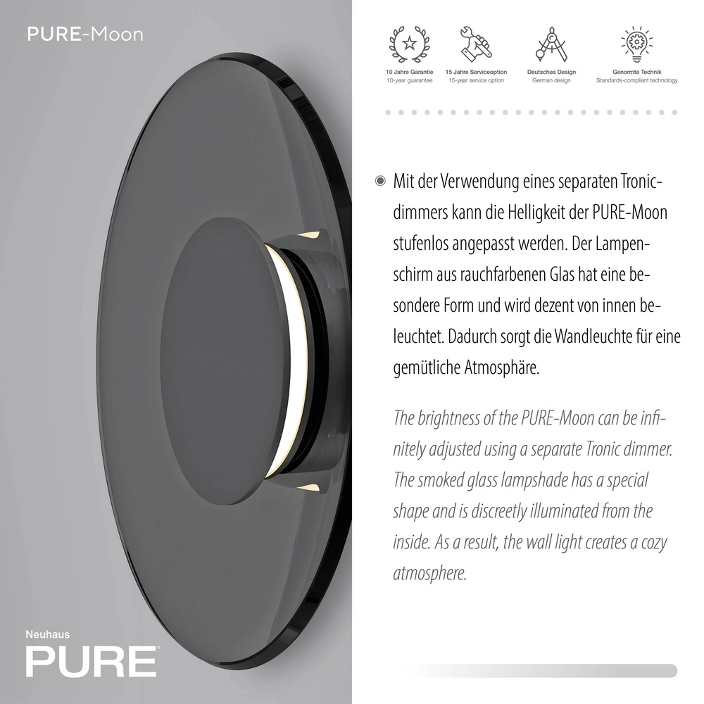 Wall lamp Pure Moon Ø 32cm - platinum with smoke glass Paul Neuhaus 4012248386354