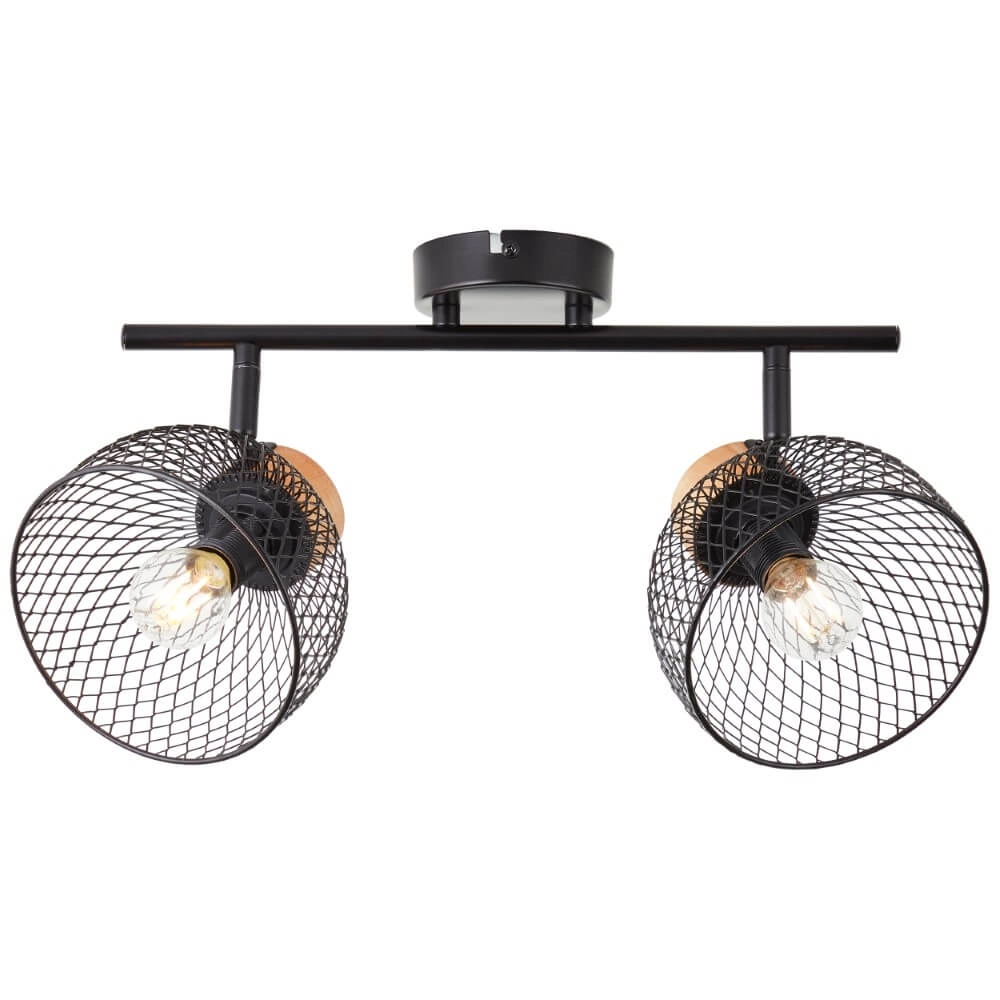 2-light ceiling lamp Thuy black with wood