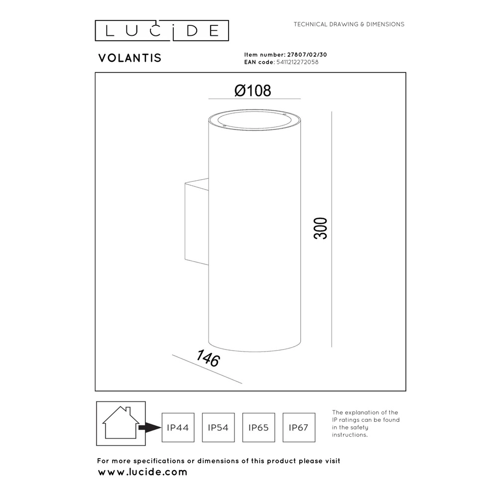 Wall spotlight Volantis Up & Down Black Lucide 5411212272058