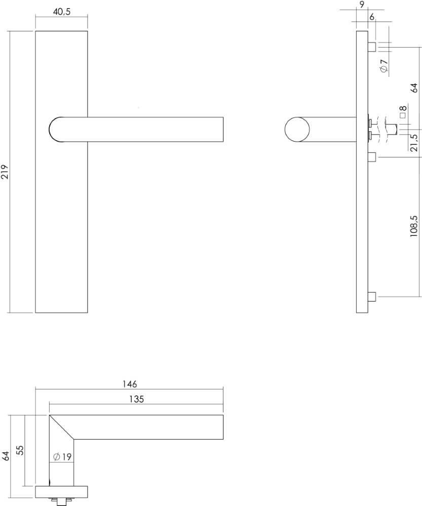 Door handle Hoek 90 rectangular stainless steel Intersteel 8714186186947